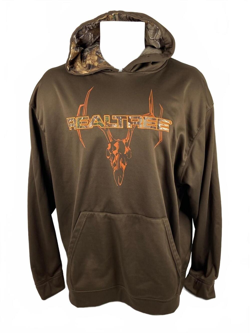 Realtree Buckhorn River Men 2XL Brown Hoodie Skull Antler Stained